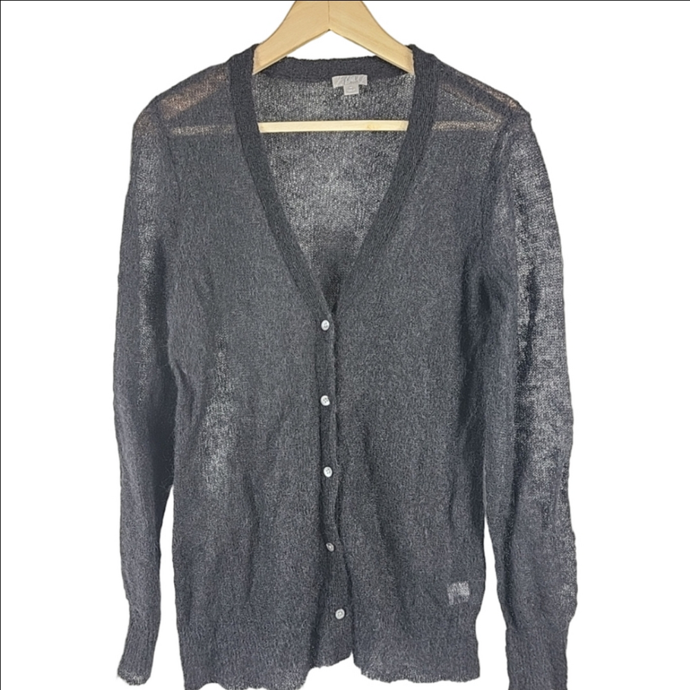 J.Jill Cardigan Lightweight Black Mohair Wool Blend V-Neck Buttons Size Medium